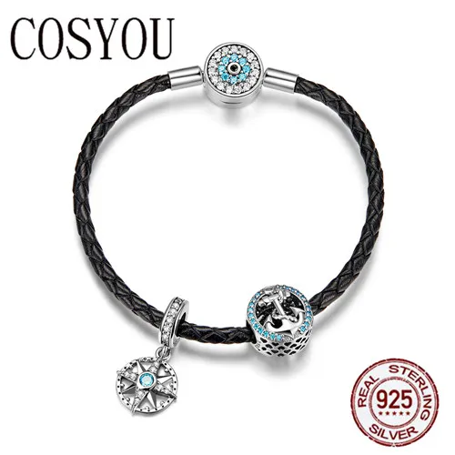 

COSYOU High Quality 925 Sterling Silver Blue Eye Clasp Anchor & Rope Strand Charms Bracelets for Women Silver Jewelry SCB819