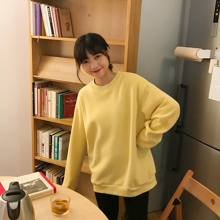 8 цветов Осень консервативный стиль женские толстовки сплошной цвет базовый с длинным рукавом толстый свитер женские пуловеры(F3841 - Цвет: Цвет: желтый