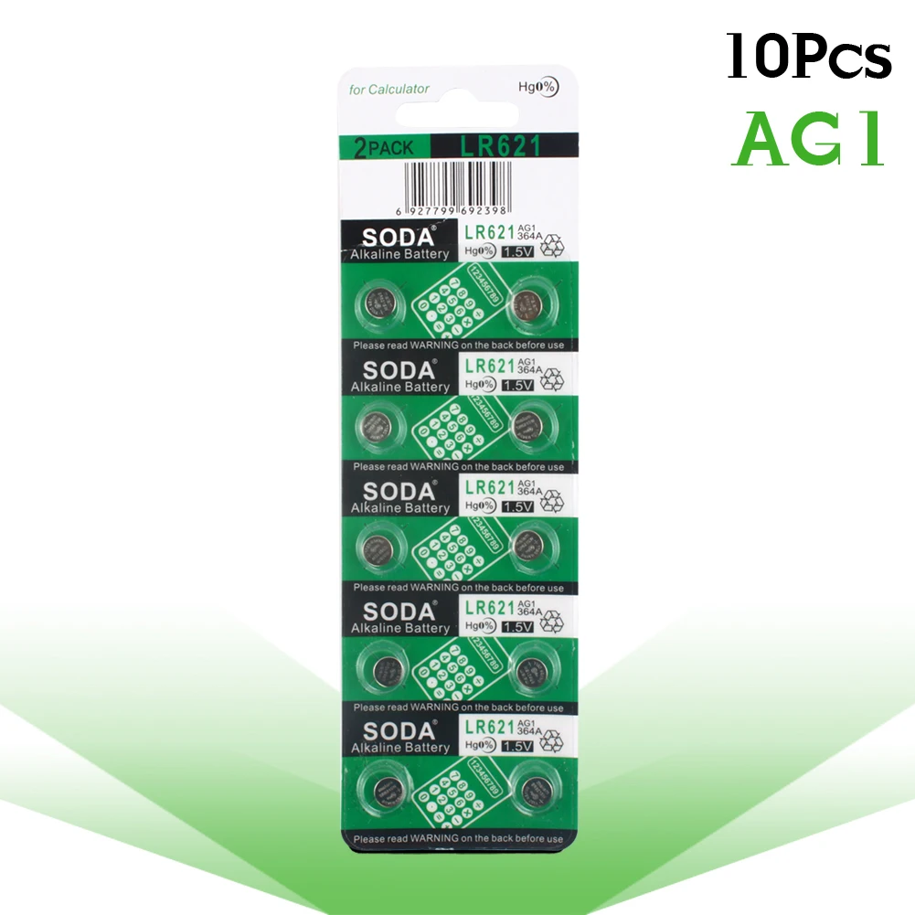 10 uds/1 paquete 1,55 V AG1 pilas de botón LR621 SR621 LR60 164 364A TR621SW 364 celular batería para reloj calculadora electrónica