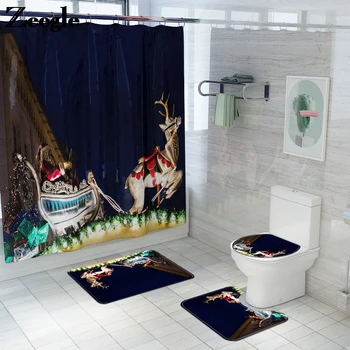 

Christmas Style Bath Mat Toilet Seat Cover Bathroom Non-Slip Carpet Set Waterproof Foot Rug Machine washable 4PCS