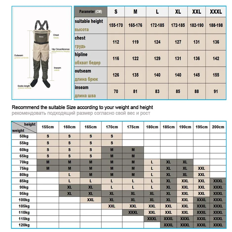 Fly Fishing Waders Wading Pants Clothing Portable Chest Overalls Men's Waterproof Clothes Breathable Stocking Foot Good JEERKOOL