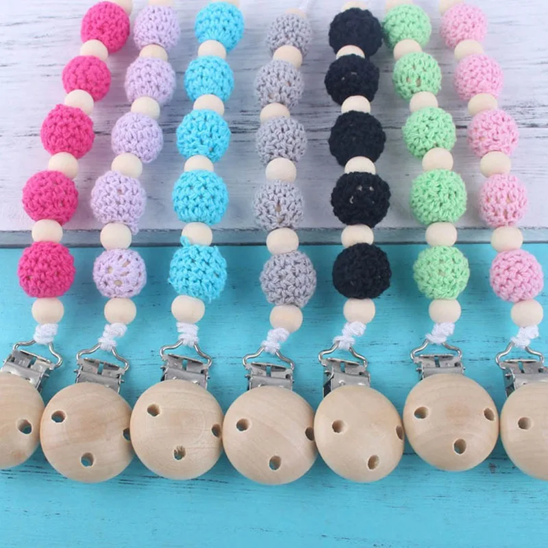 

Personality Handmade Pacifier Chain Holder Wooden Anti-Lost Pacifier Chains Baby Teether Teething Chain