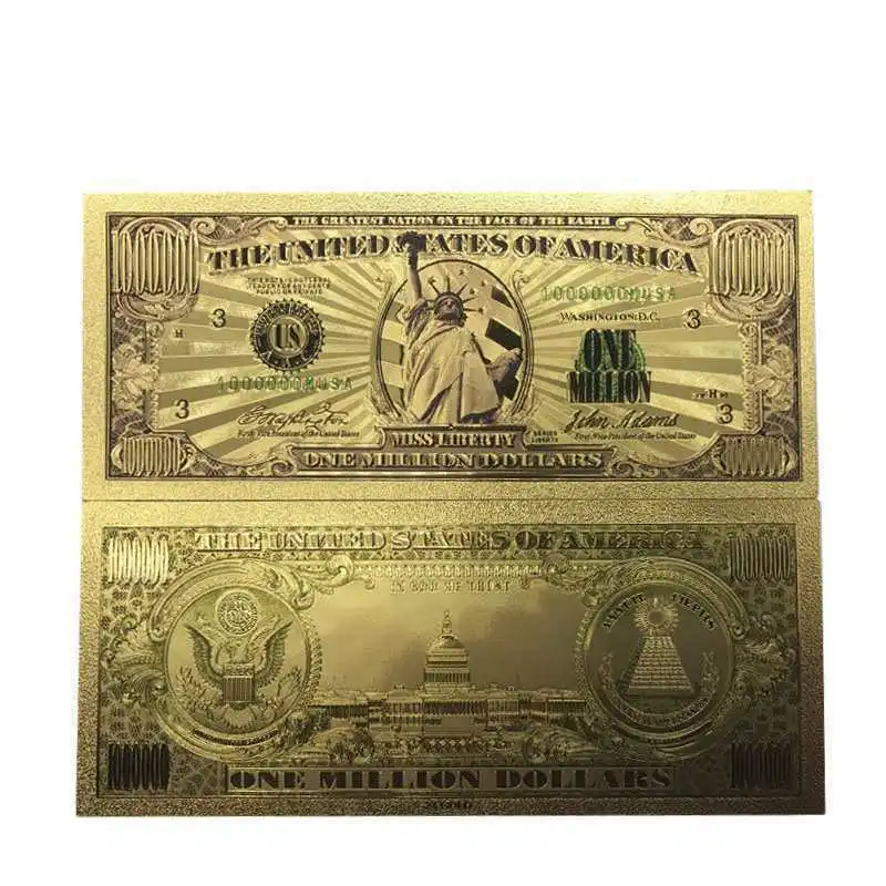 Color : Style 2 Paper Money US Gold Banknotes USA Gold Foil 1 Million Dollar Bill Note Gold Banknote Collection Home Decor 