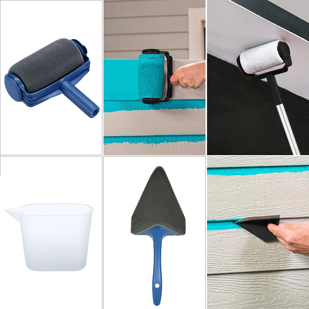 5PCS DIY Paint Roller Brush Tools Household Use Wall Decorative Handle Flocked Edger Tool Painting Brush with Sticks Tool