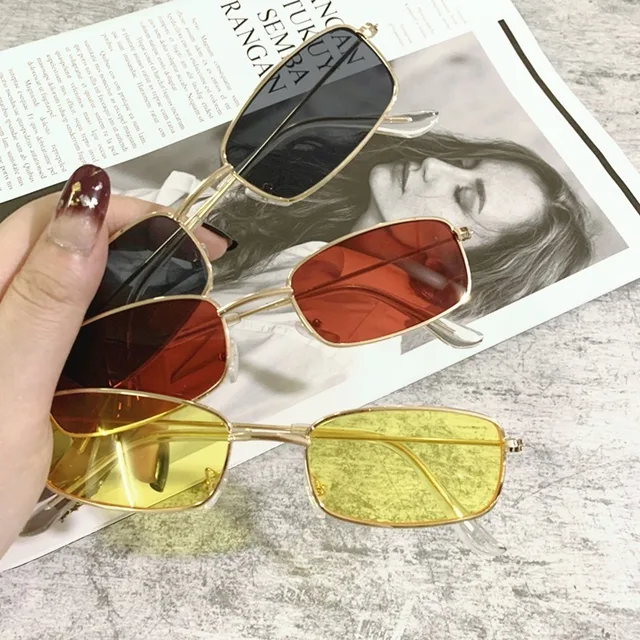 Candy Color Vintage Glasses Retro Shades Rectangle Sunglasses UV400 Metal Square Frame Lens Trendy Eyewear Womens Glasses