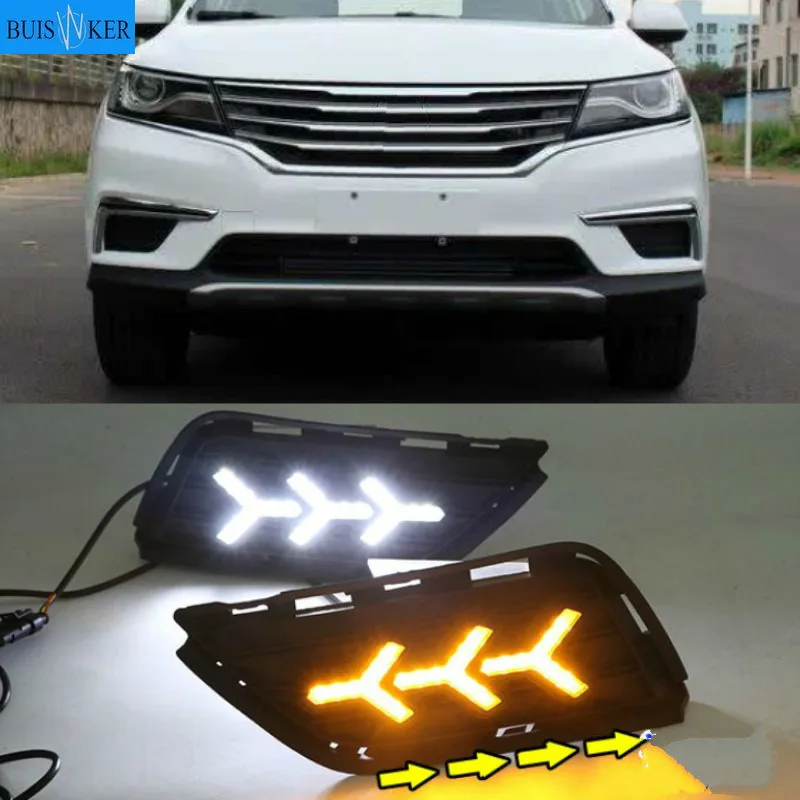 

Для Roewe RX5 2016 2017 2018 2019 светодиодные дневные ходовые огни DRL Противотуманные фары с желтым указателем поворота