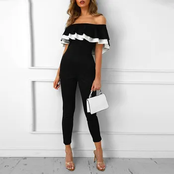 

Autumn Off The Shoulder Casual Jumpsuit Women Club Party Vacation Romper Patchwork Sexy Jumpsuit Overalls