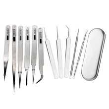 Лучшие 6 шт. профессиональные антистатические пинцеты высокого качества Серебряная Анатомия и 5 шт. средство для удаления угрей