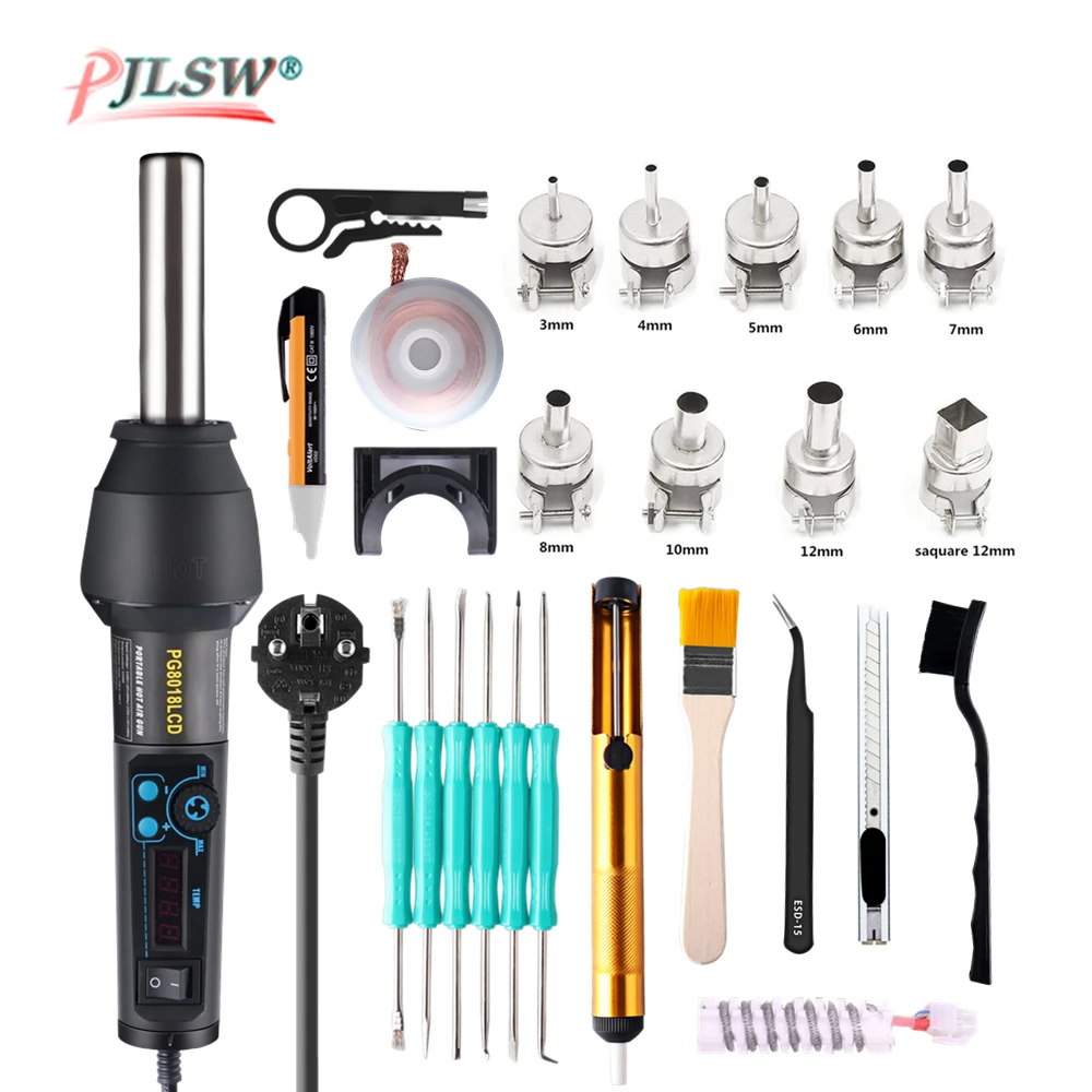 

220V 650W 480 Degree LCD Adjustable Electronic Heat Hot Air Gun Desoldering Soldering Station IC SMD BGA Rework 9 Nozzle 8018LCD