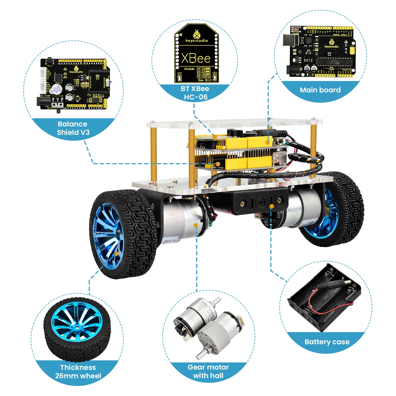 Keyestudio Self-Balancing Balance Robot Car Kit For Arduino Robot Self-balancing Car DIY Electronic Kit/STEM Kits Toys Kids