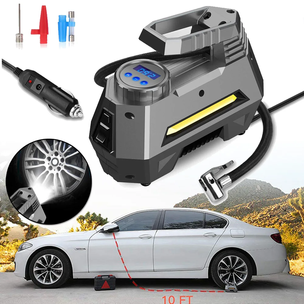 

Portable Air Compressor Tire Pump Inflator W/ Digital Pressure Gauge 150PSI 12V A Mature Valve Stem Before Turning The Unit On