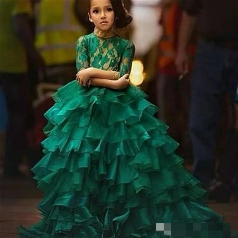 2017 vestidos desfile de niña de color verde esmeralda para adolescentes vestidos princesa flor