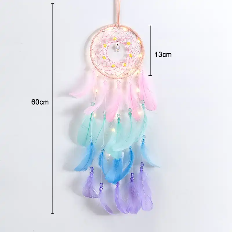 Dream Catcher Handmade LED Wall Feather Wind Chimes Blue Decoration Braided