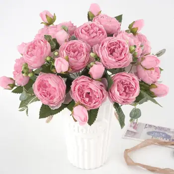 

2020 Mooie Rose Kunstmatige Pioen Zijden Bloemen Kleine Boeket Flores Home Party Lente Bruiloft Decoratie Nep Bloem
