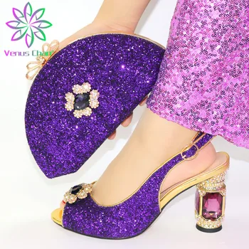 

Fashion Purple Color Italian Ladies Shoe and Bag Set Matching Shoes and Bag Set In Heels Italy High Heels Women Wedding Shoes