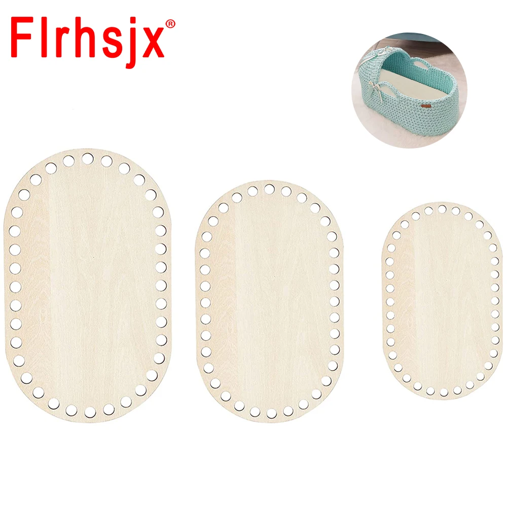 

3 шт./компл. корзина для вязания крючком, деревянная основа, овальная пустая корзина из твердого натурального дерева, основание для рукодели...