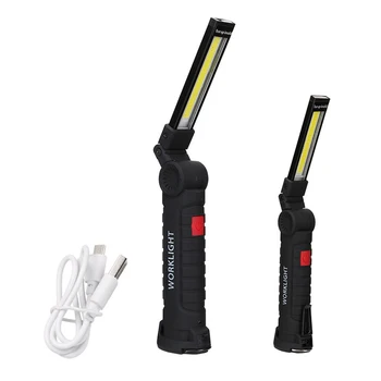 

USB Rechargeable Camping Flashlight Working Light Waterproof Torch Built-in Battery COB LED Lantern Linternas with Magnet/Hook