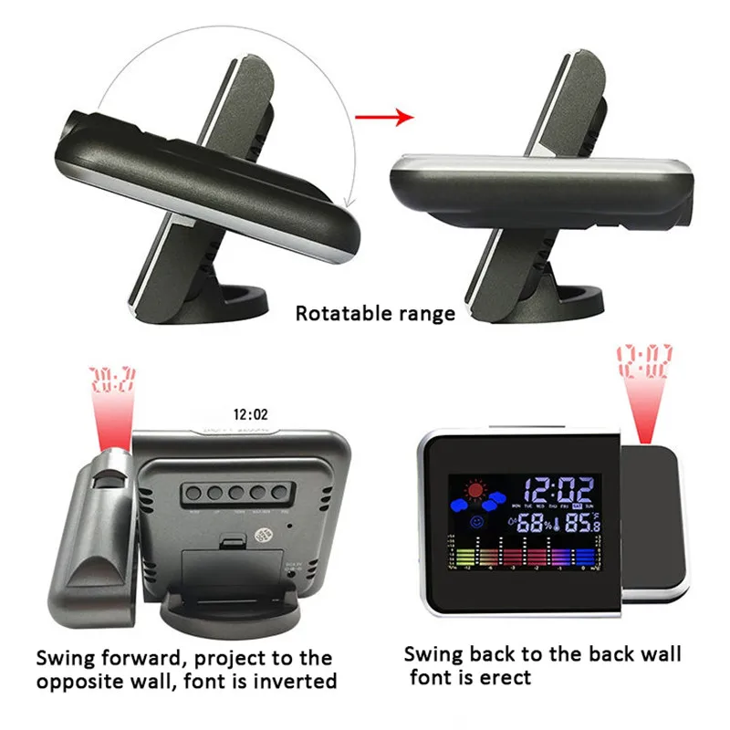 Время проекции цифровой будильник светодиодный дисплей Повтор настенные часы с метеостанцией термометр Дата дисплей USB зарядное устройство