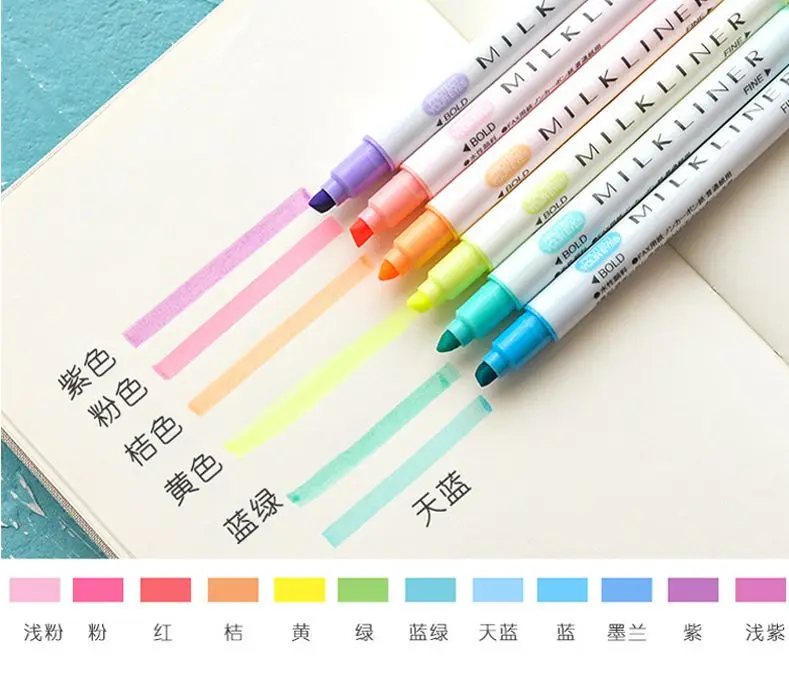 

Markers Pens Highlighters Stationery Office School 2020 Students Use 12 Colors Tow-Head Highlighters