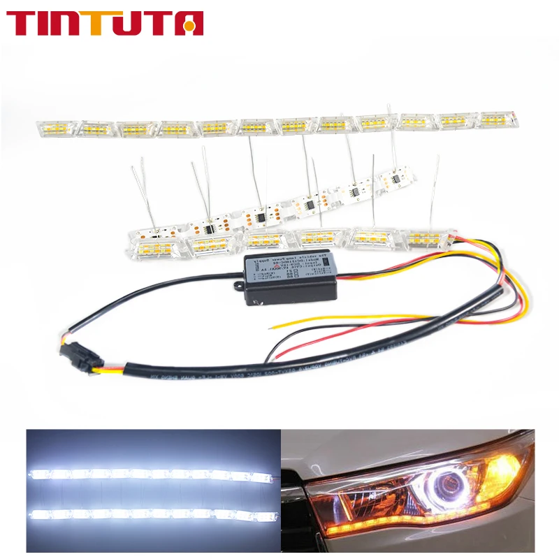 2 шт. 12SMD DRL гибкий светильник s дневные ходовые огни последовательных плавных
