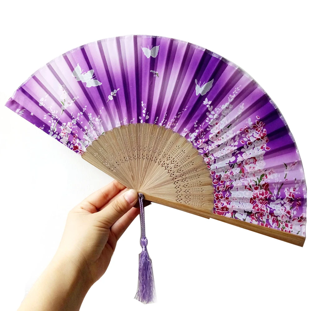 1PC Practical Folding Hand Held Fan Colorful Beautiful Handmade Silk Chinese