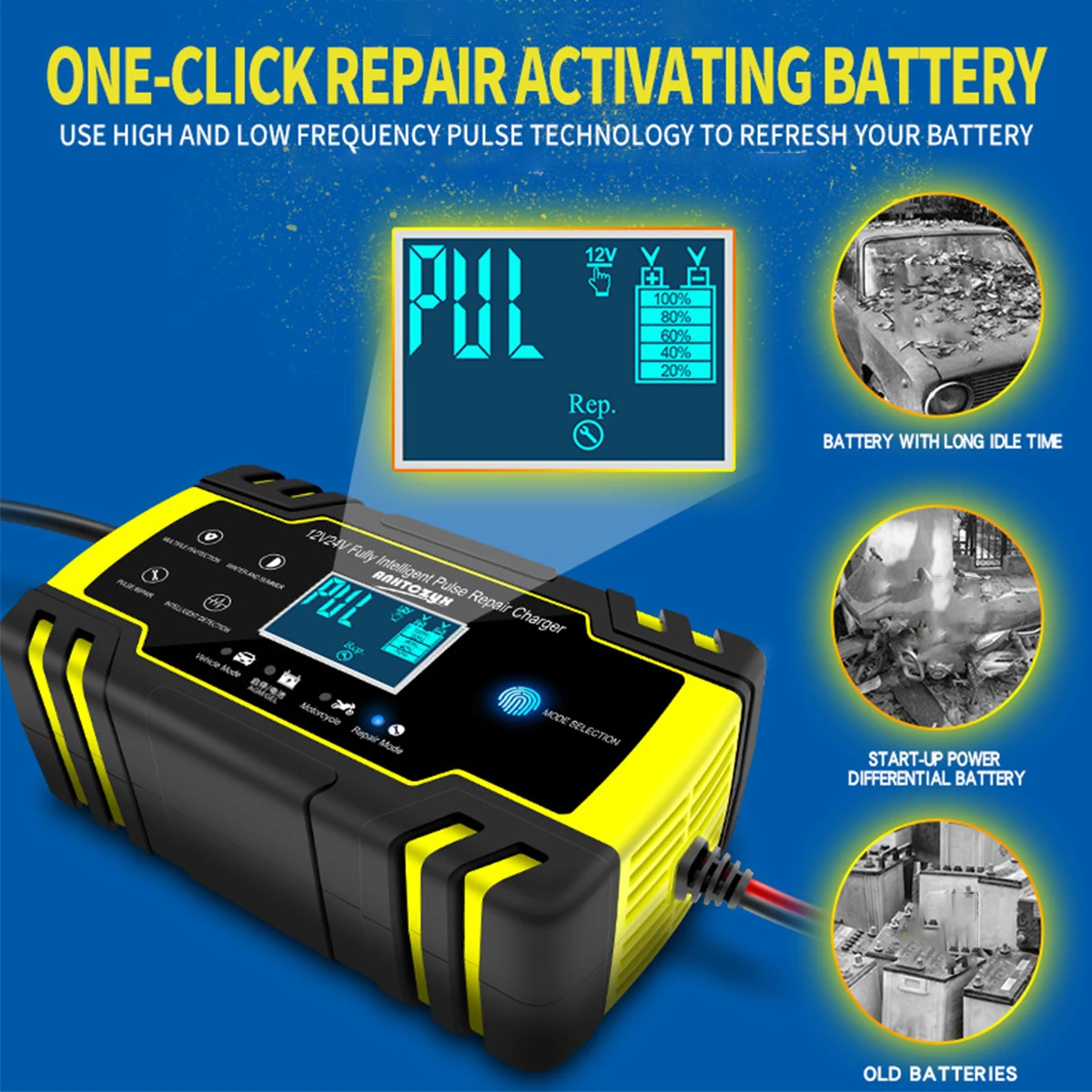 12V-24V 8A Full Automatic Battery-chargers Digital LCD Display Car Battery Chargers Power Puls Repair Chargers Lead Acid For Car