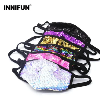 

Fashion Cotton Sequin Face Mask Reusable Washable Windproof Anti Haze Shining Party Black Mask