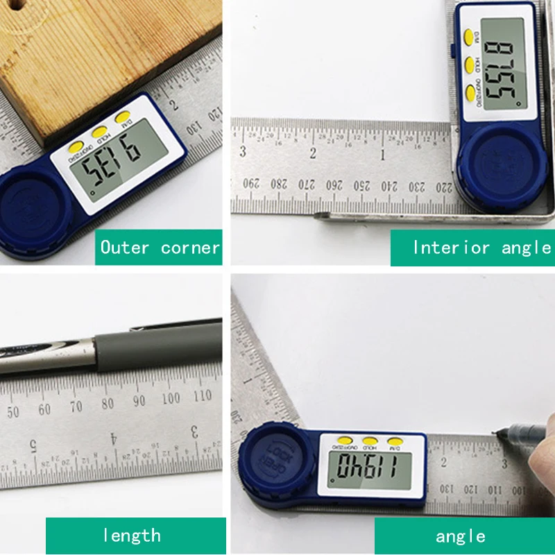 0-200mm 7 Inch Digital Angle Meter Protractor Ruler 2 in 1 Goniometer Level Electronic Angle Finder Angle Measuring Tool