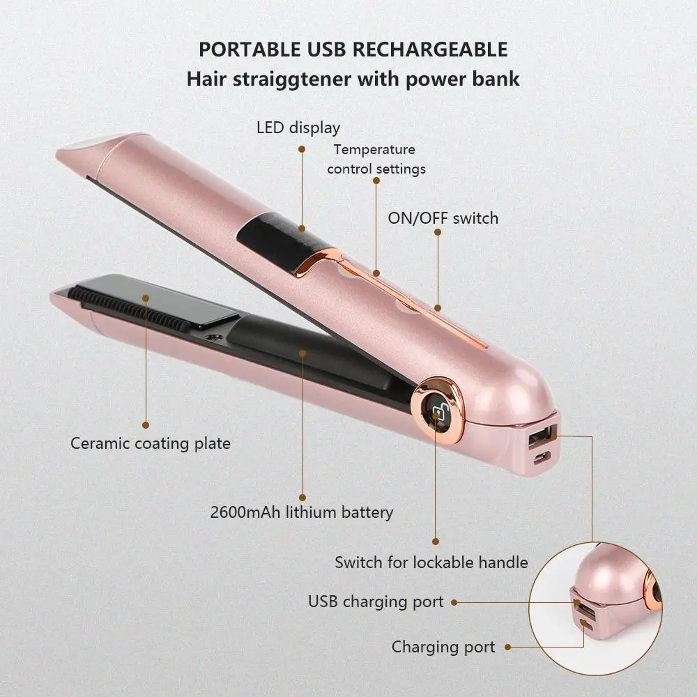Мини USB беспроводной выпрямитель для волос с системой питания банковская Блокировка Дорожные утюги портативный беспроводной выпрямитель для волос