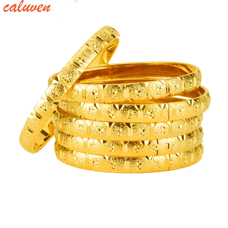 Bangle Bracelet 8MM 6Pcs/Lot Dubai Gold Bangles for Women Men 24k Color Ethiopian Bracelets African Jewelry Saudi Arabia Wedding Bride Gift