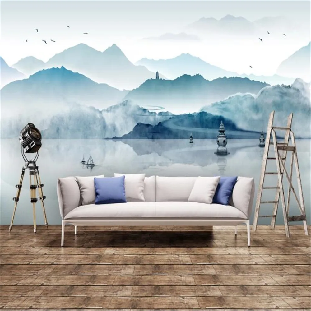 Mlofi custom wallpaper wallpaper new Chinese style ink painting landscape background wall decoration painting mural