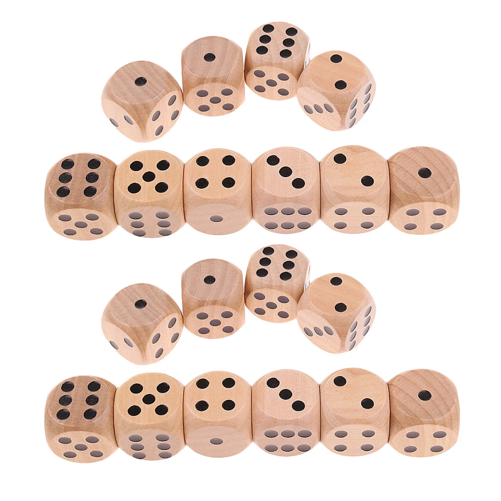 20x D6 Wooden Dice Six Sided Board Game Dice for Dungeons And Dragons Games