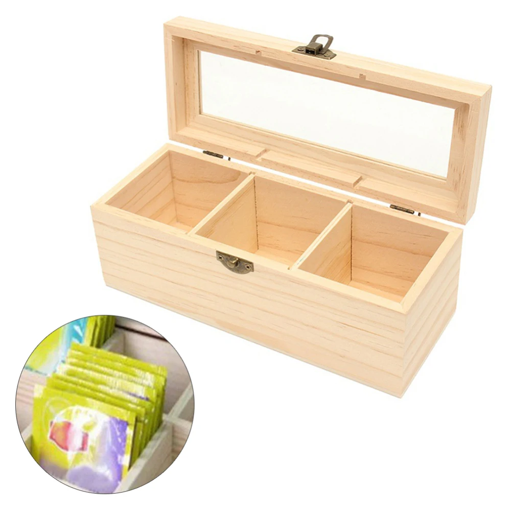 

Bamboo System Tea Bag Jewelry Organizer Storage Box 3 Compartments Tea Box Organizer Wood Sugar Packet Container