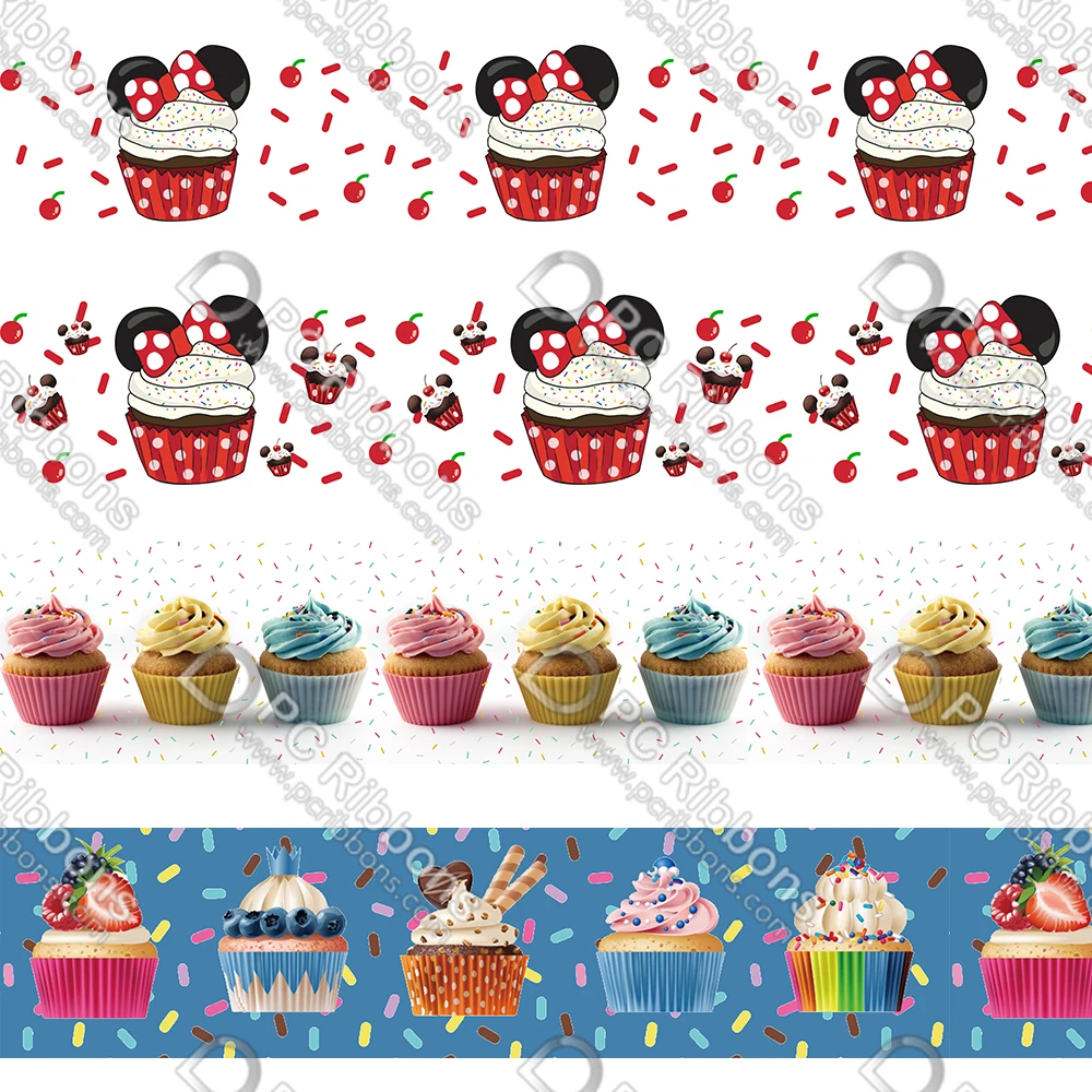 16-75MM Cartoon Bow Cupcakes Printed Grosgrain Polyester Ribbon 50 Yards Gift Wrapping Diy Bows Wedding Drections Ribbons | Дом и сад
