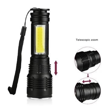 

Portable T6 COB LED Tactical Flashlight Zoomable Torch Lamp 4 Modes Outdoor Mini Flashlight Torch Light LED Flashlight