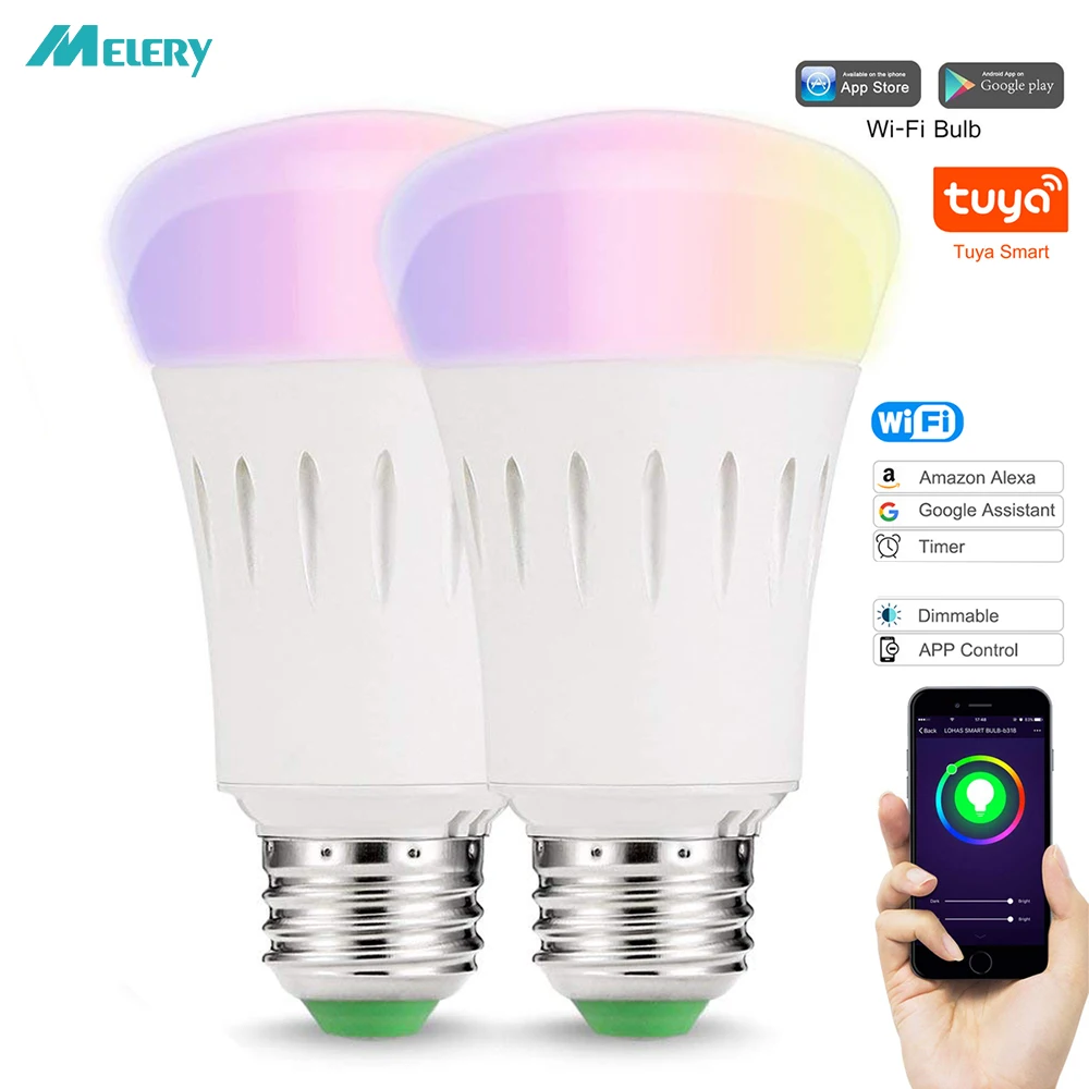 E27 Smart Dimmable LED RGB Color Light Bulb w//Alexa WIFI Remote Control Lamp New