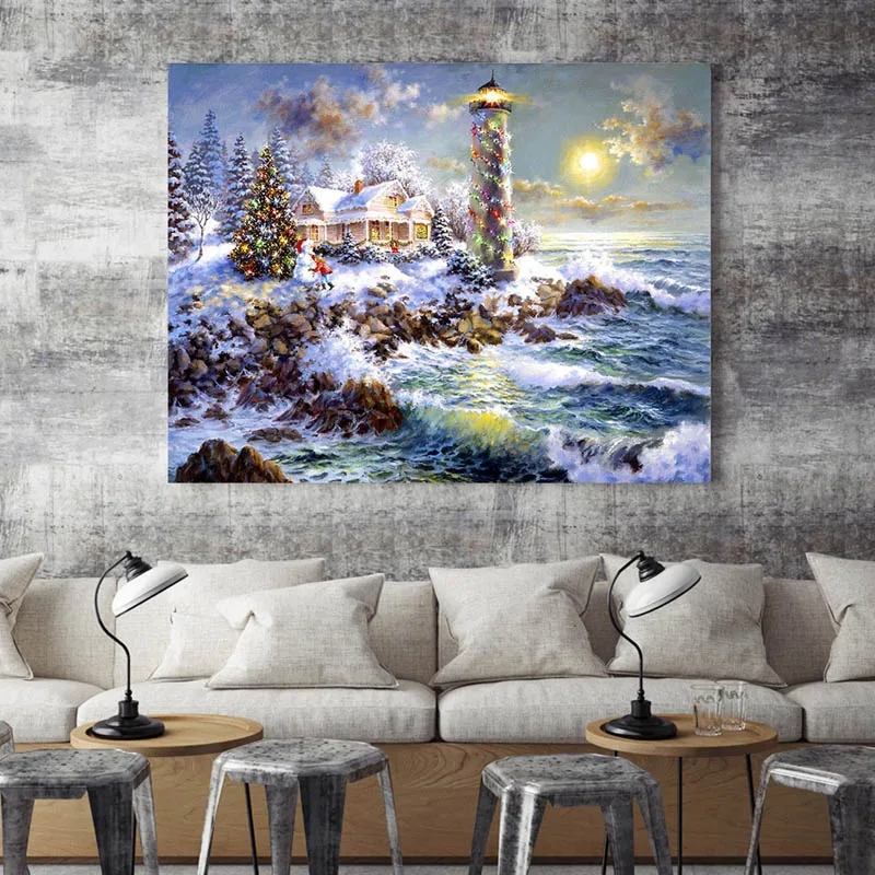 

Nayachic Full Ronde Diamant 5D DIY Diamond Painting Lighthouse Diamond Geborduurd Mosaic Landscape Embroidery Home Decoration