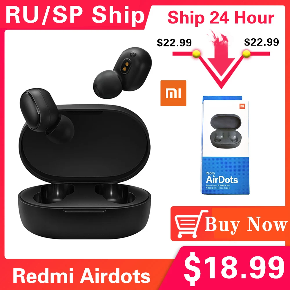 

Original Xiaomi Redmi Airdots Headphones TWS Headset Wireless Earphone Voice Control Bluetooth 5.0 Noise Reduction Tap Control
