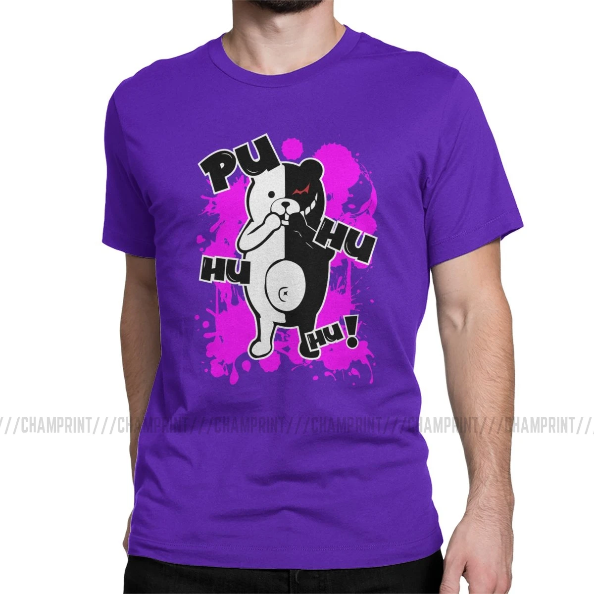 Monokuma Danganronpa мужские футболки, Винтажная футболка с коротким рукавом и круглым вырезом, футболки из чистого хлопка, летняя одежда - Цвет: Фиолетовый