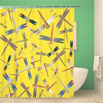 

Bathroom Shower Curtain Colorful Abstract Colored Cute Dragonfly Vintage Many Dragonflies Silhouettes Polyester Fabric 72x72