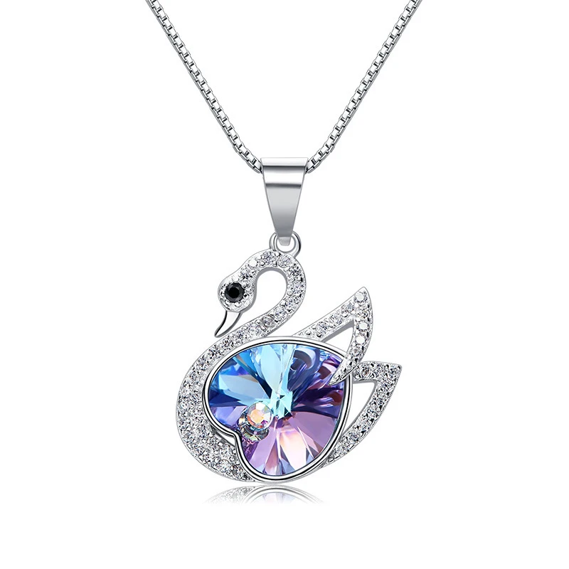 Warme Farben Кристалл из ожерелье сваровски для женщин серебро 925 пробы Кристал в форме лебедя изящное подвесное ожерелье ювелирные изделия колье ожерелье