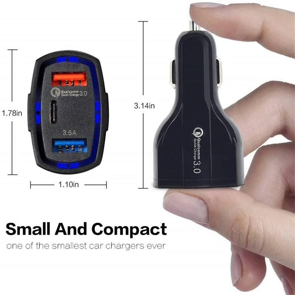 Автомобильное зарядное устройство type C 5A PD Quick Charge 3,0 QC 3,0 с двумя usb-портами, быстрое зарядное устройство для автомобильного телефона, зарядный адаптер для xiaomi iphone 11
