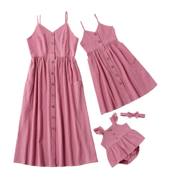 

New Summer Mother Daughter Dresses Pink Solid Ruffled Flutter-sleeve Twirl Tank Dress For Mom Baby Daughter Mommy and Me Clothes