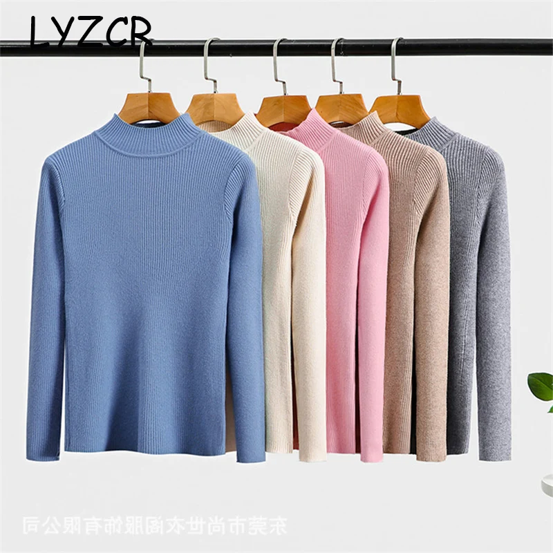 Женский вязаный пуловер с высоким воротником повседневный облегающий теплый