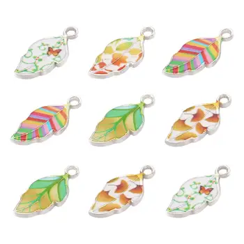 

20pcs Alloy Enamel Leaf Pendants For Bracelet Necklace Pendant Jewelry Making DIY Accessories Mixed Color Hole: 2mm