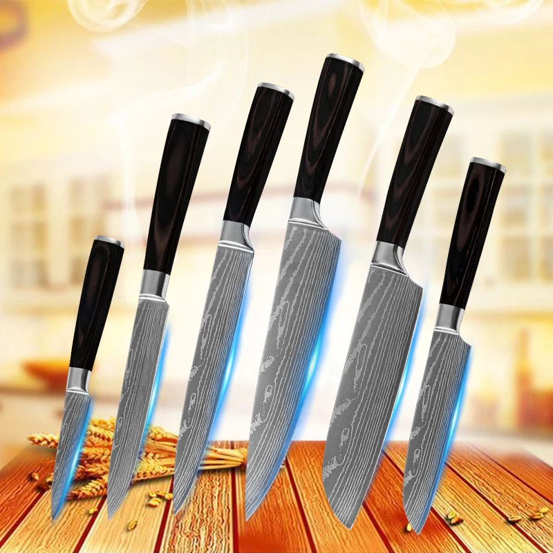 

Kitchen Knives 6pcs Set Stainless Steel Color Wood Handle 7Cr17 Kitchen Accessories Cooking Tools 3.5" 5" 5" 7" 8" 8" Chef Knife