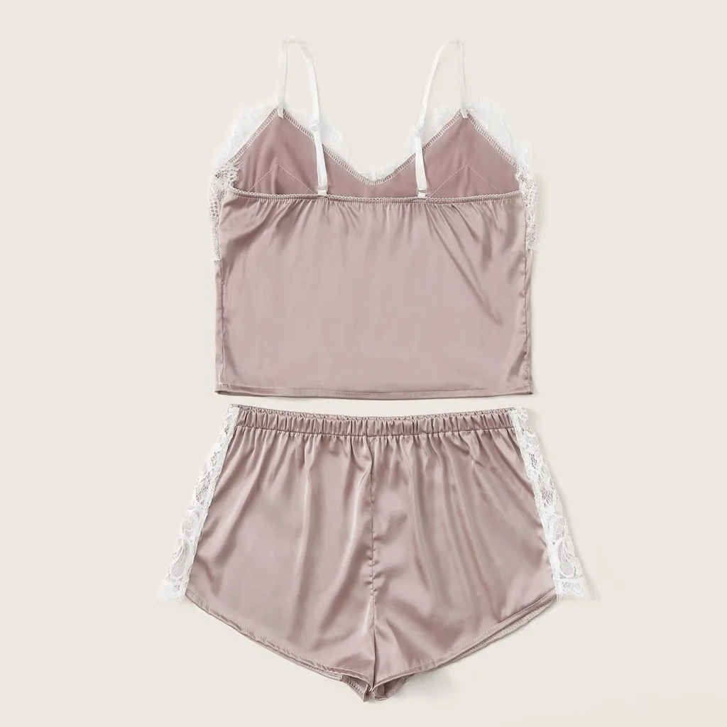 Женский кружевной атласный беспроводной бюстгальтер Camisole пижамы пижамные шорты набор Новая модная Домашняя одежда комплект из 2 предметов летняя