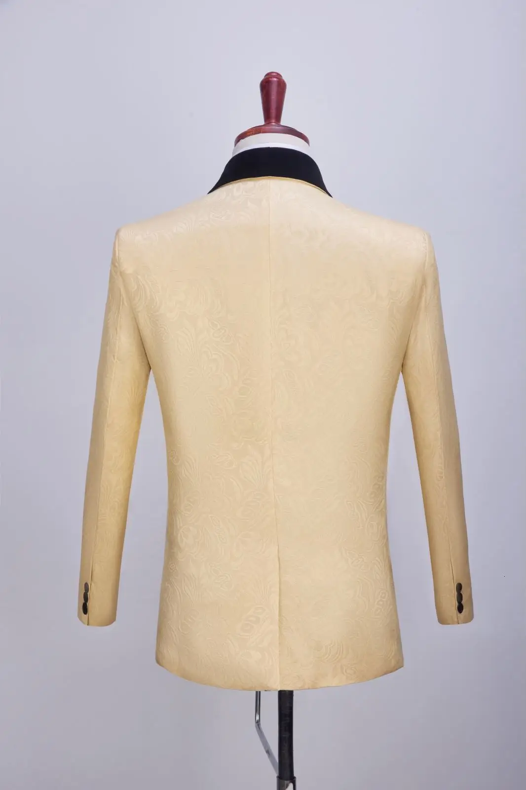 PYJTRL Мужская шаль с отворотом 3 шт бежевый темно желтый Свадебный костюм жениха жаккард банкет Выпускной тонкий смокинг пиджак жилет брюки