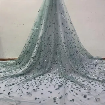 

2019 latest Handwork Embroidery Lace 3d Tulle lace African 3d fabrics with sequins French tulle lace fabric For Dresses jh82-489