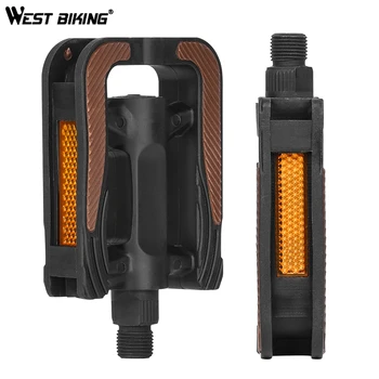 

WEST BIKING 14mm MTB/Road Bicycle Pedals Warning Reflective Sheet Anti-slip Design PP Cycling Bike Ball Bearing Pedals